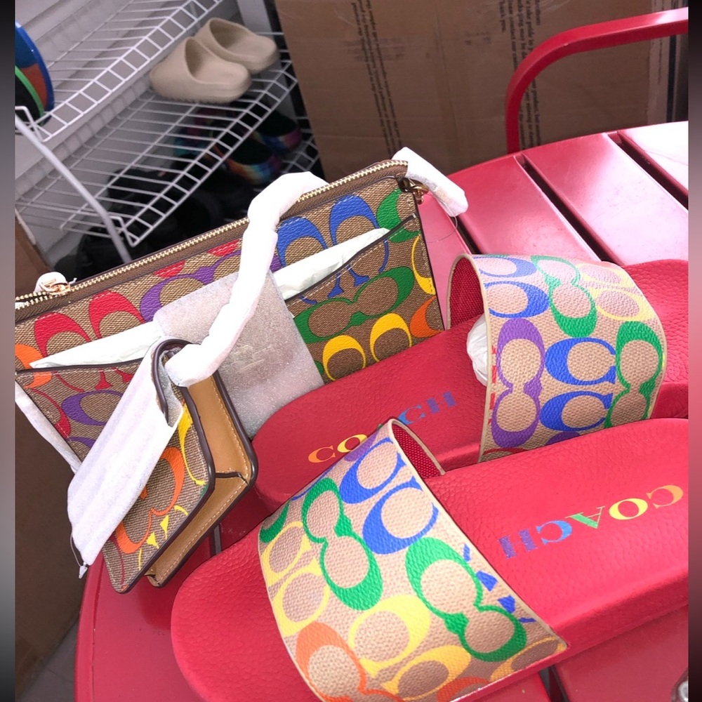 Coach Pride theme❤️🧡💚💙bag and matching slides BNWT